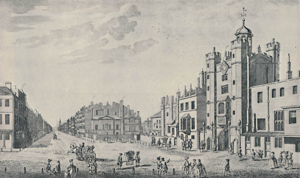St. James Palacen ulkopuolella, Pall Mall, 1740-1760, 1920 tekijältä Thomas Bowles