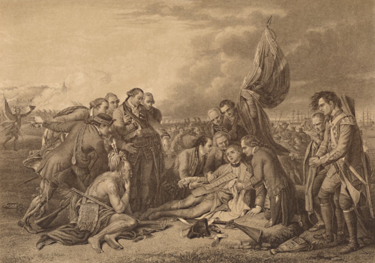 Kenraali Wolfen kuolema Abrahamin kukkuloilla, Quebecissä, 13. syyskuuta 1759, 1886 tekijältä Thomas Brown