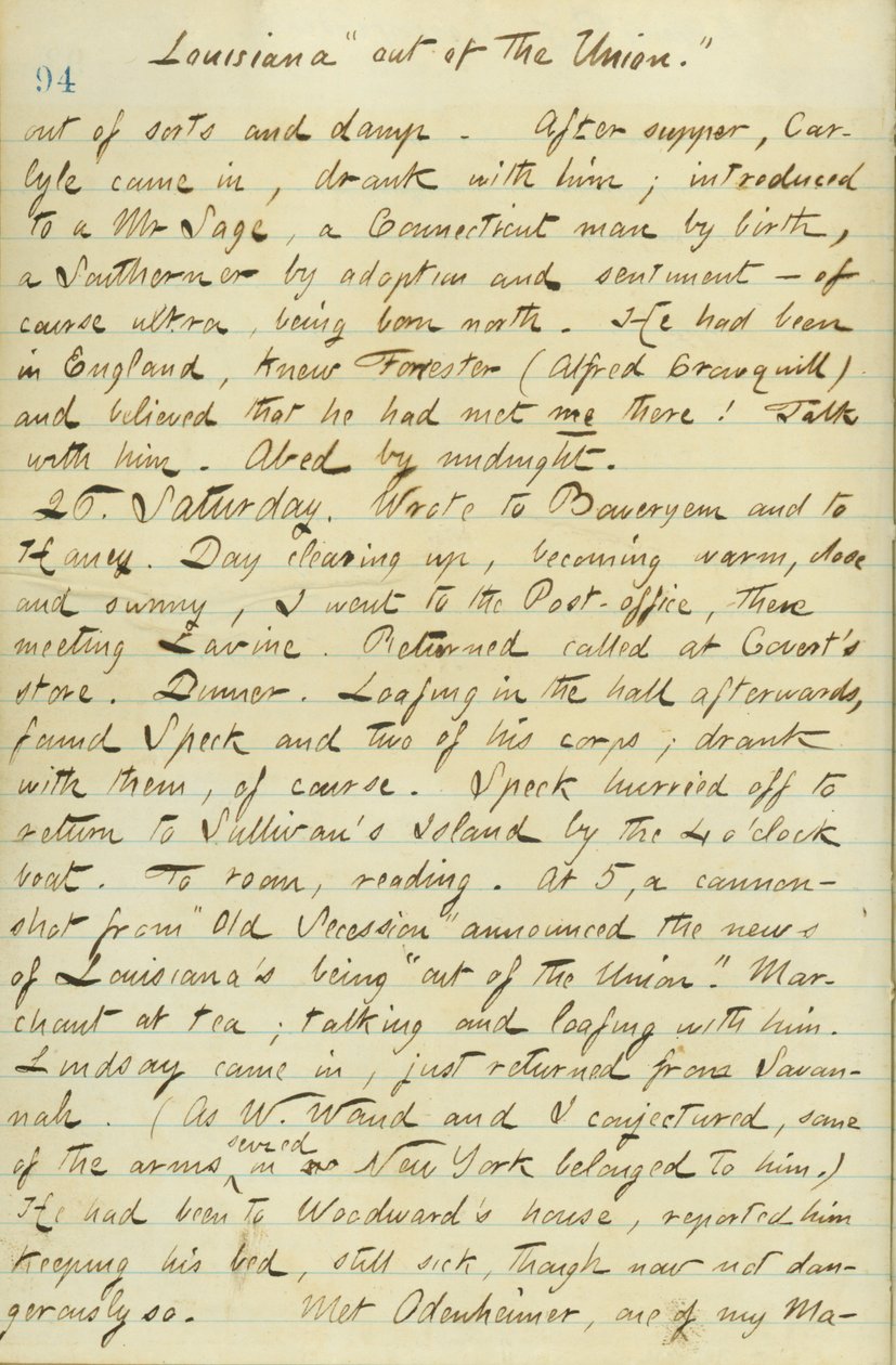 Thomas Butler Gunn Diaries- Osa 15, sivu 104, 25. tammikuuta 1861 tekijältä Thomas Butler Gunn
