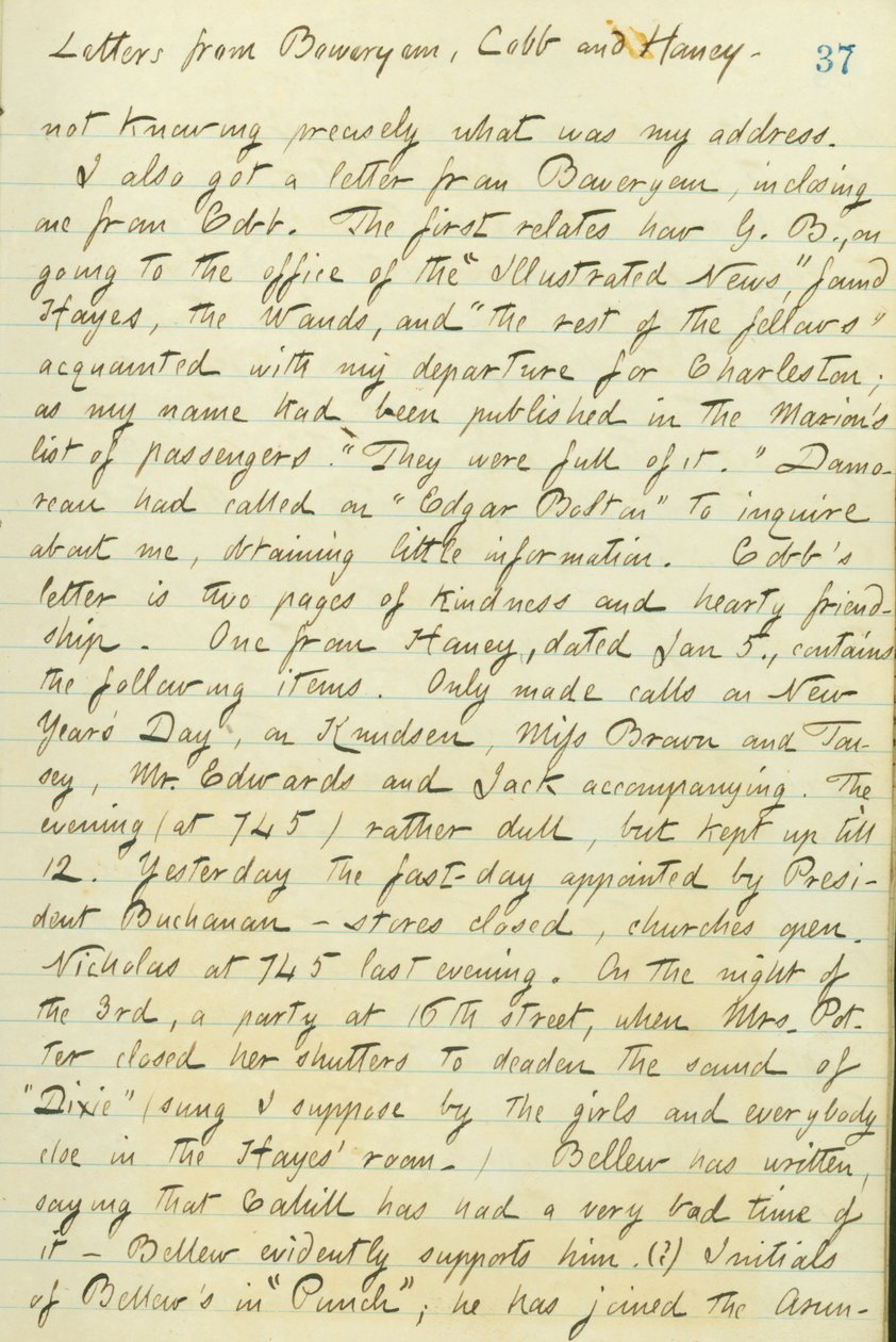 Thomas Butler Gunn Diaries- Osa 15, sivu 44, 6. tammikuuta 1861 tekijältä Thomas Butler Gunn