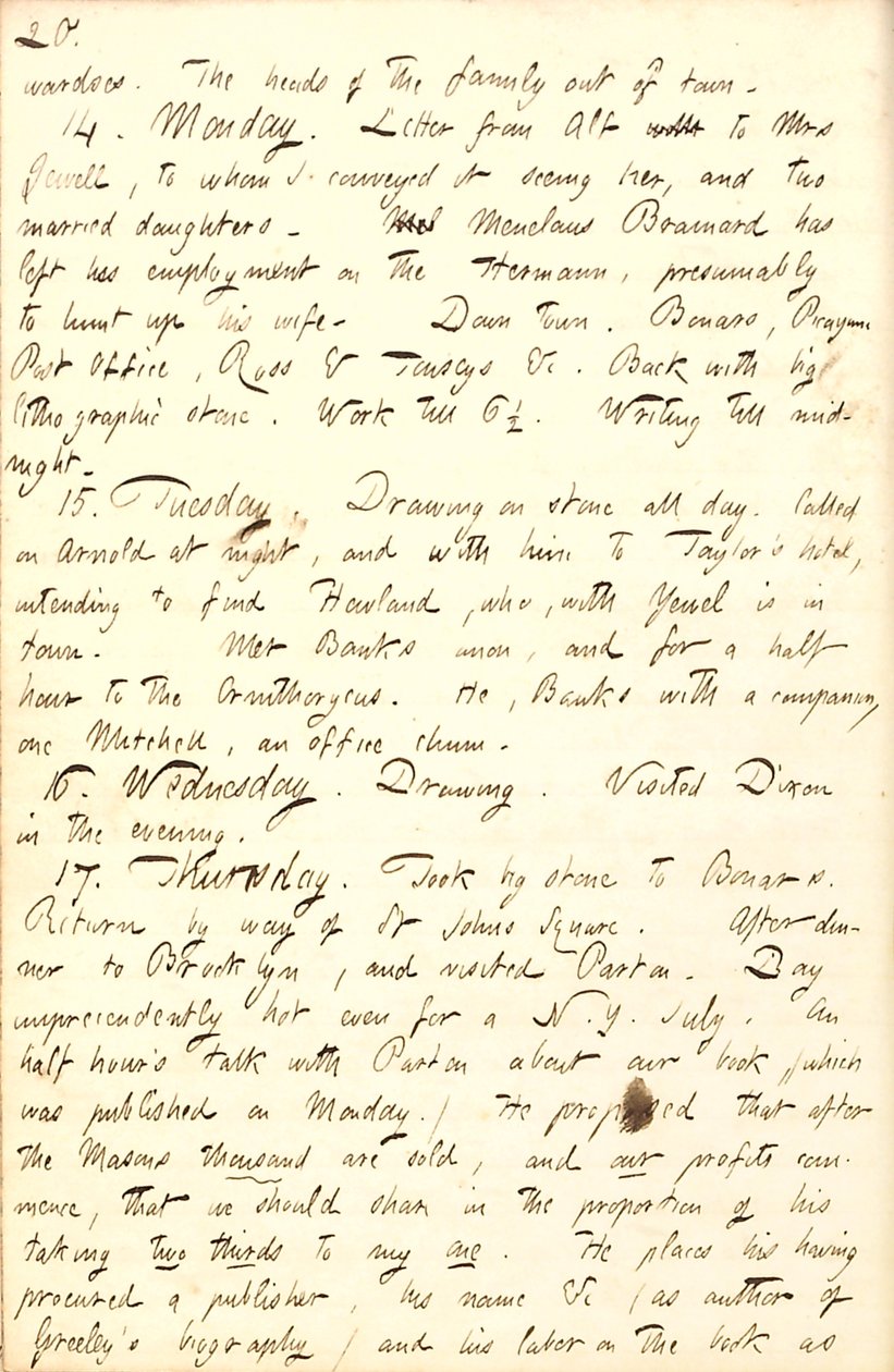 Thomas Butler Gunn Diaries- Osa 8, sivu 27, 13.-17. Heinäkuuta 1856 tekijältä Thomas Butler Gunn