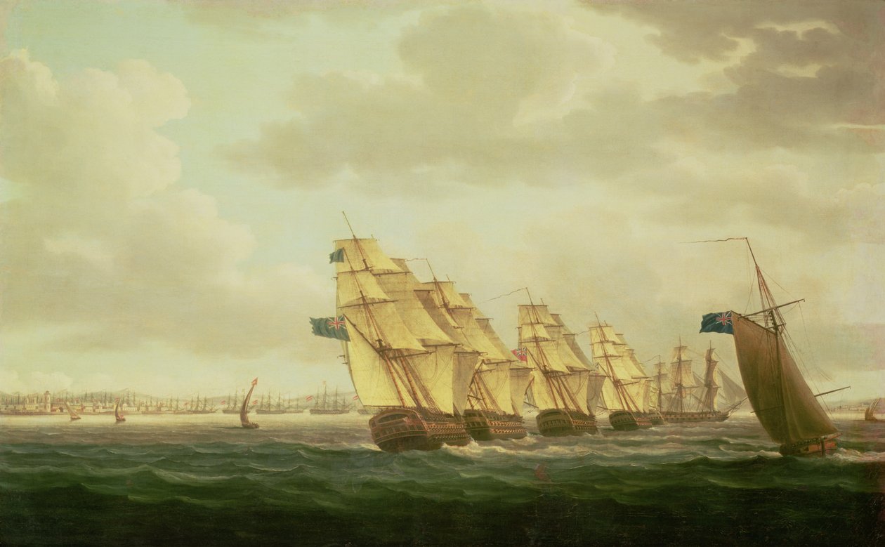 Nelson "Theseuksella" Inshore-lentueen kanssa Cadizin edustalla, heinäkuussa 1797, tekijältä Thomas Buttersworth