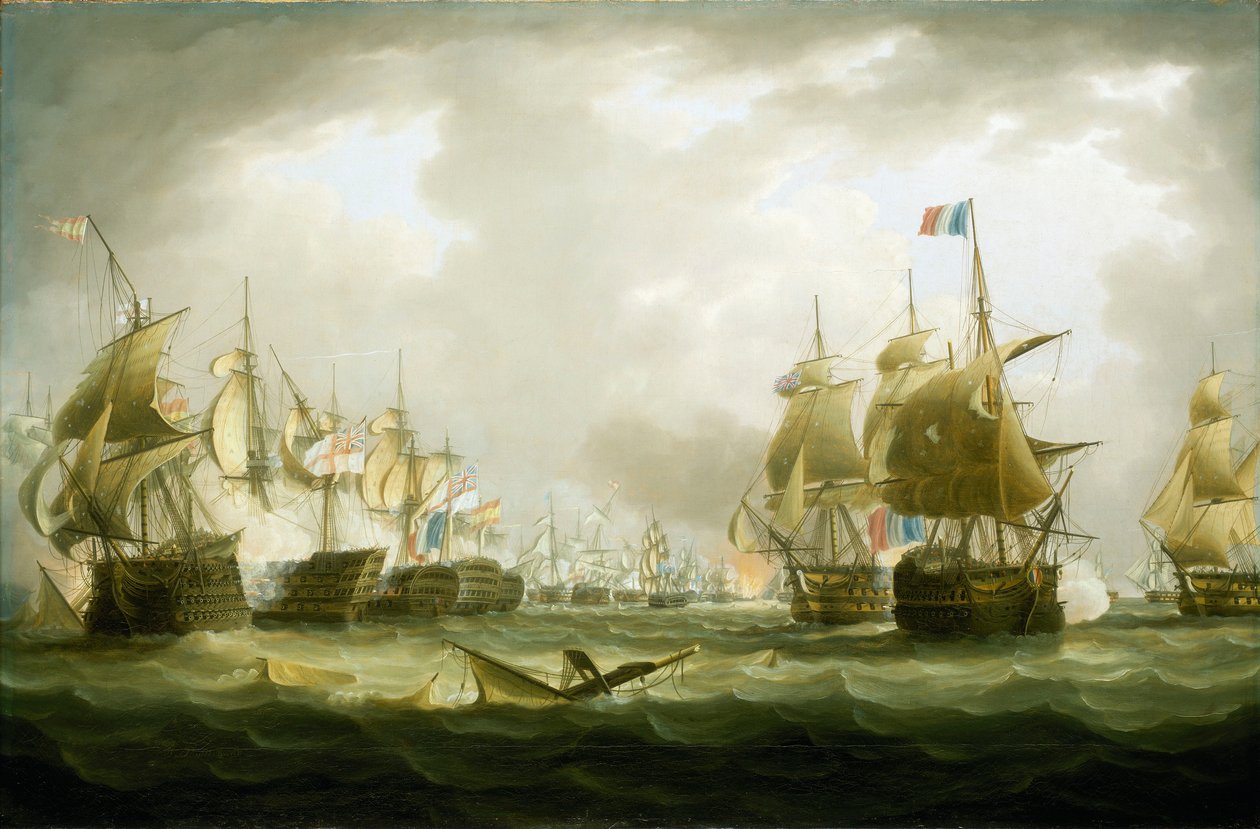 Trafalgarin taistelu, 21. lokakuuta 1805, taistelun alku, 1800-luvun alku (öljy kankaalle) tekijältä Thomas Buttersworth