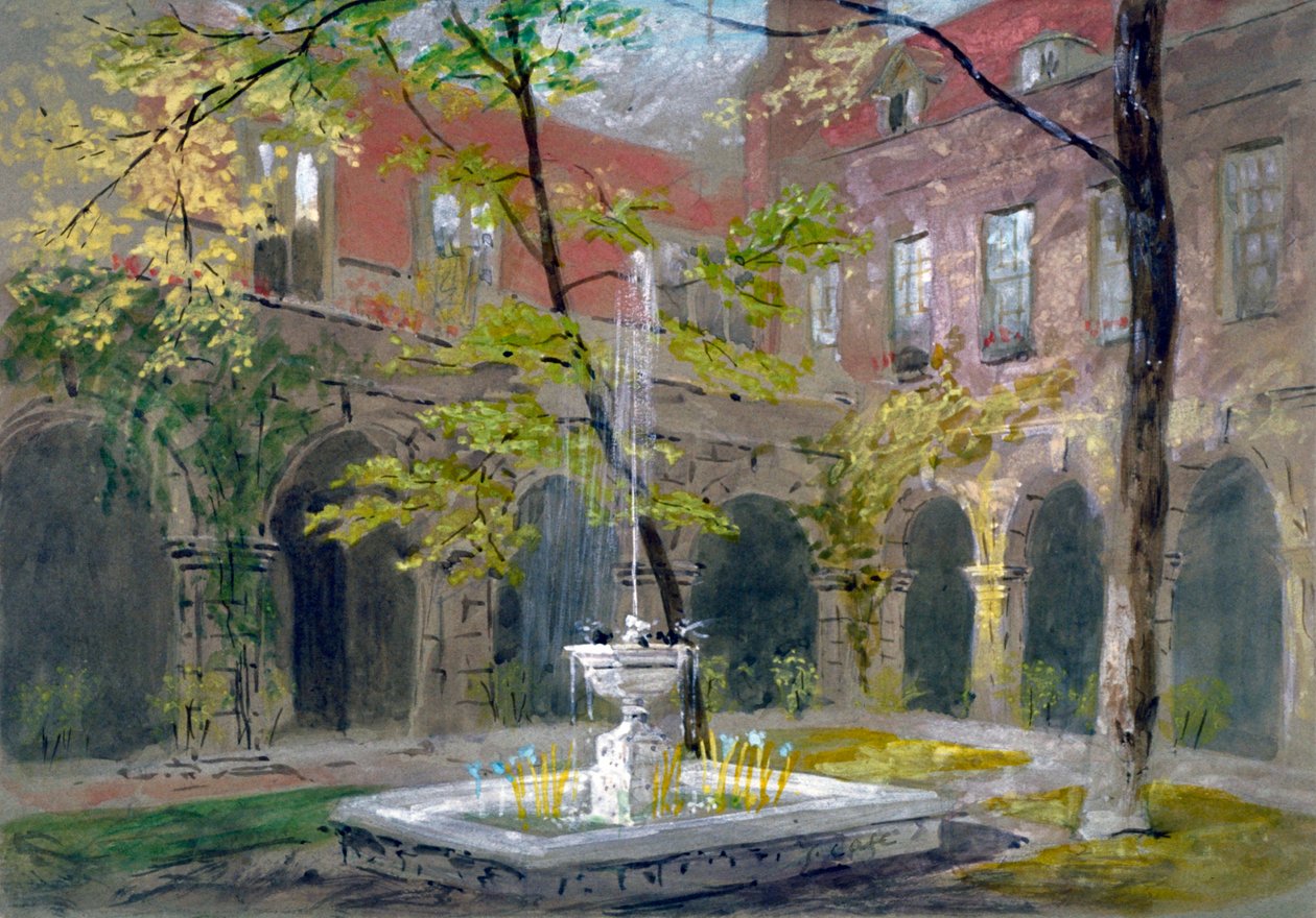 Näkymä pienestä luostarista Westminster Abbeyssa, Lontoossa, vuonna 1858. tekijältä Thomas Cafe