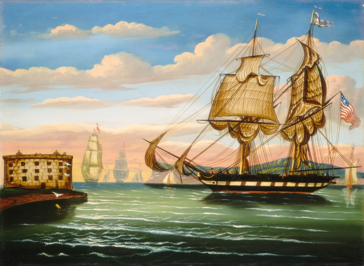 New Yorkin lahti, auringonlasku, 1800-luvun puoliväli. tekijältä Thomas Chambers