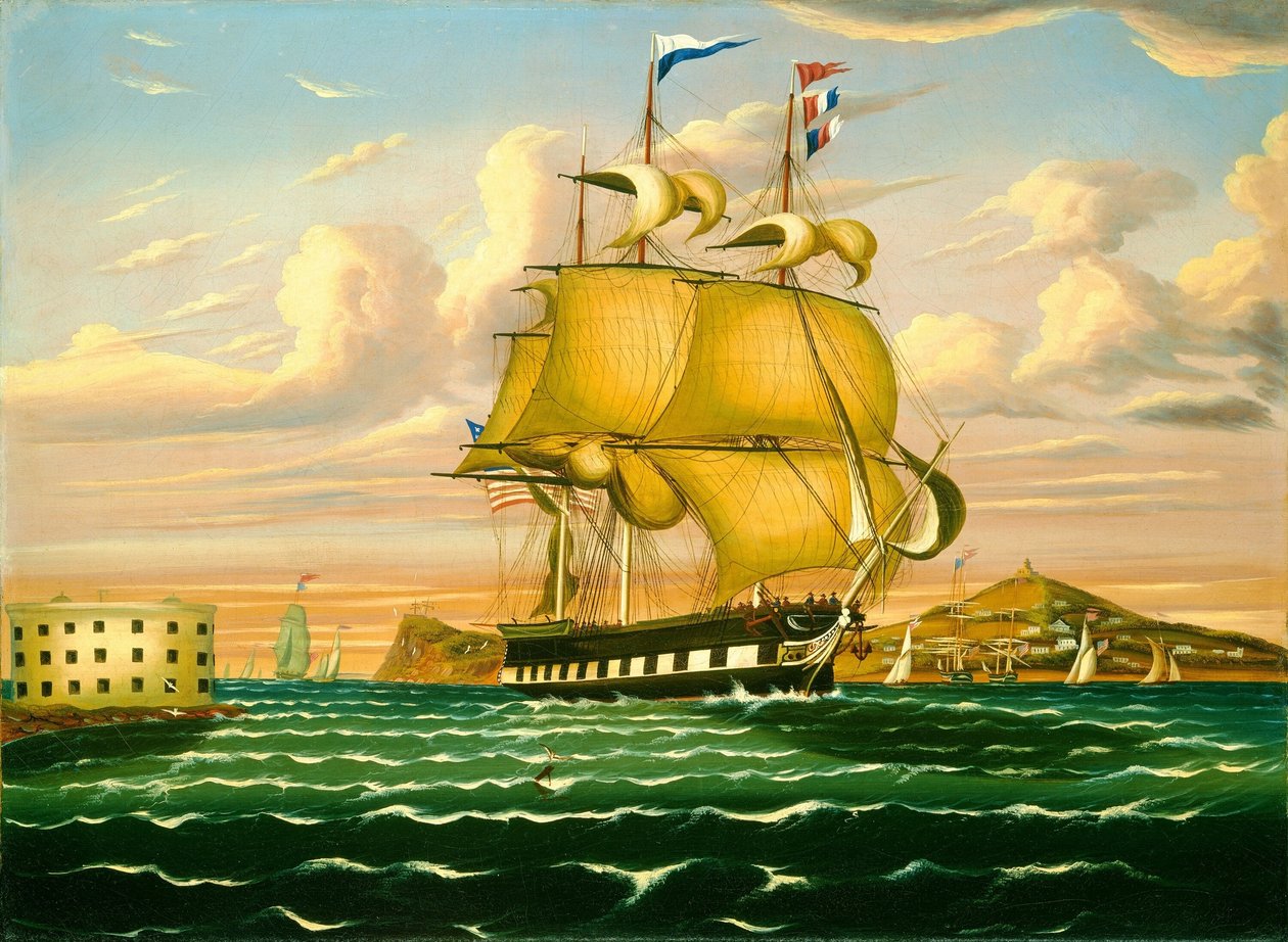 Pakettilaiva ohittaa Castle Williamsin, New Yorkin satama tekijältä Thomas Chambers