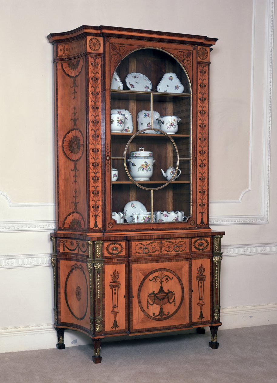 Yksi kaapista, Melbournen 1. varakreivi Melbourne Housessa, Piccadillyssa (nykyisin Albany), n. 1773 (satiinipuu ja mahonki) tekijältä Thomas Chippendale