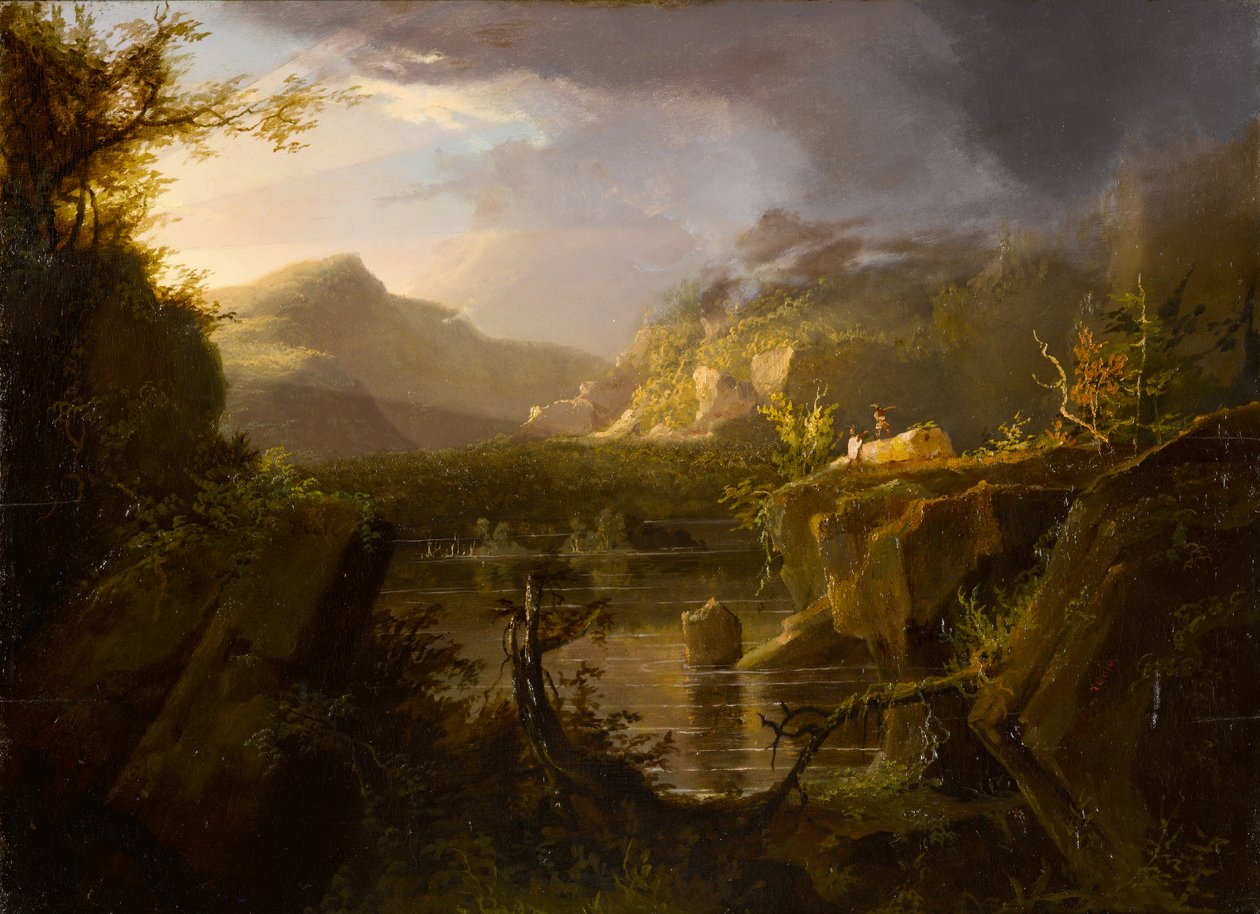 Romanttinen maisema, n. 1826 (öljy puulevylle) tekijältä Thomas Cole