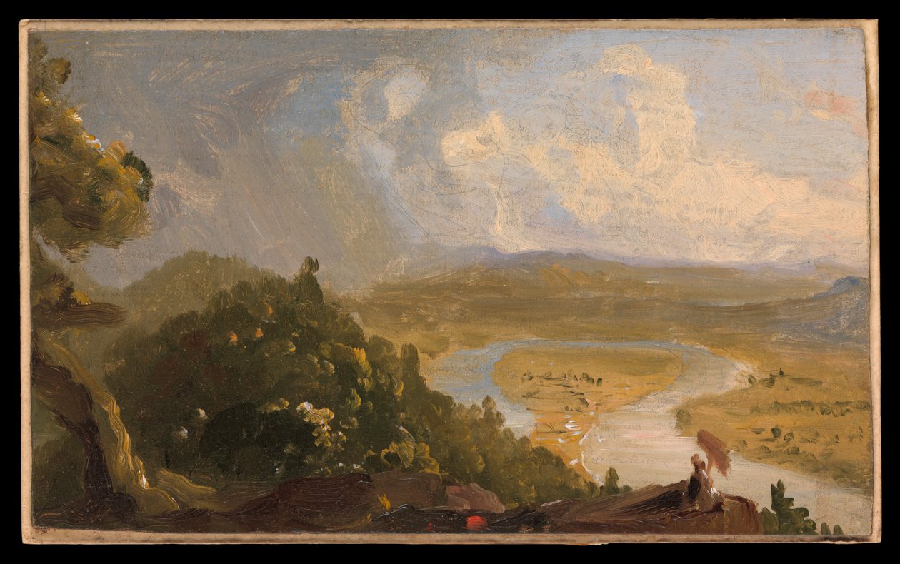 Luonnos teokseen Näkymä Mount Holyokelta, Northamptonista, Massachusettsista, ukkosmyrskyn jälkeen (The Oxbow) tekijältä Thomas Cole