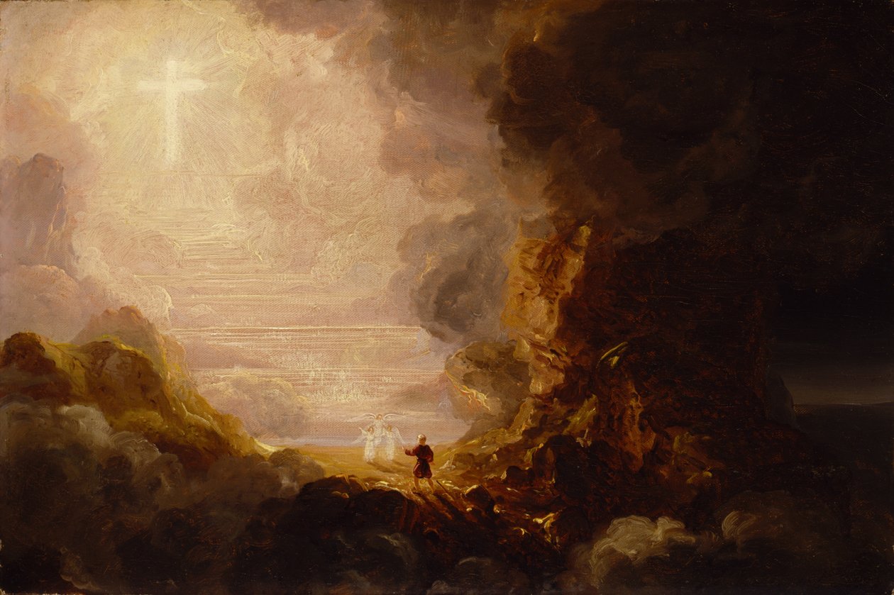 Ristin pyhiinvaeltaja matkansa lopussa, n. 1846-48 (öljy kankaalle) tekijältä Thomas Cole
