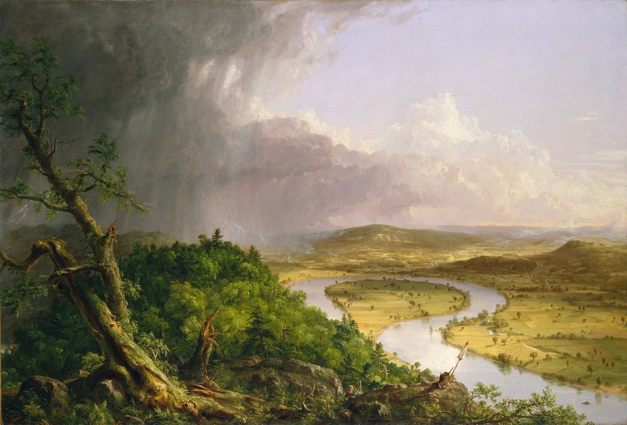 Näkymä Mount Holyokelta, Northamptonista, Massachusettsista, ukkosmyrskyn jälkeen – Oxbow tekijältä Thomas Cole