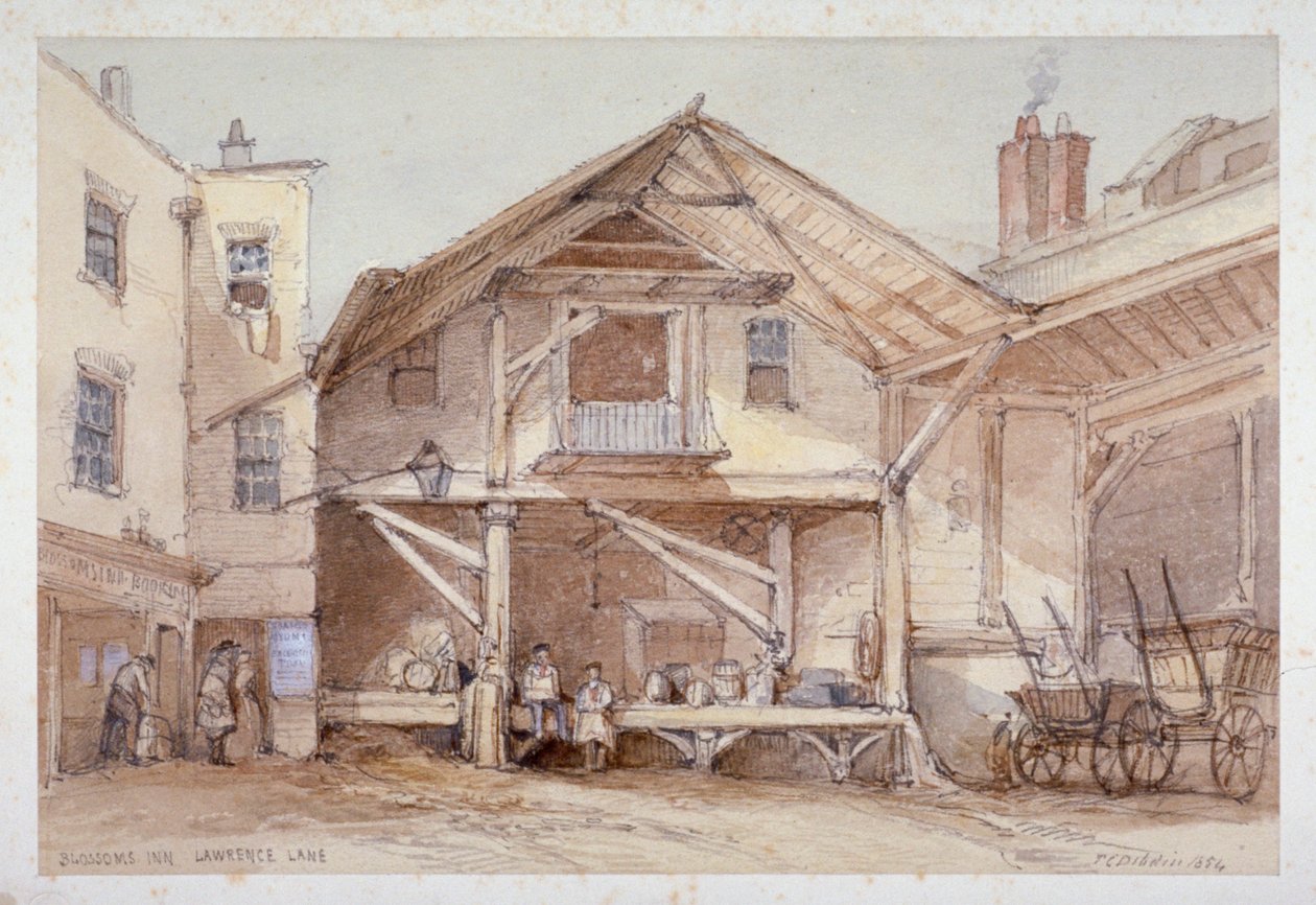 Blossoms Inn, Lawrence Lane, Lontoon kaupunki, 1854. tekijältä Thomas Colman Dibdin