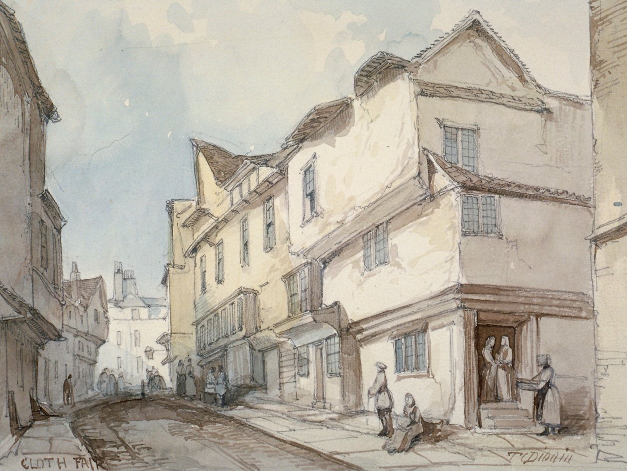 Cloth Fair, Smithfield, Lontoo, 1850 tekijältä Thomas Colman Dibdin