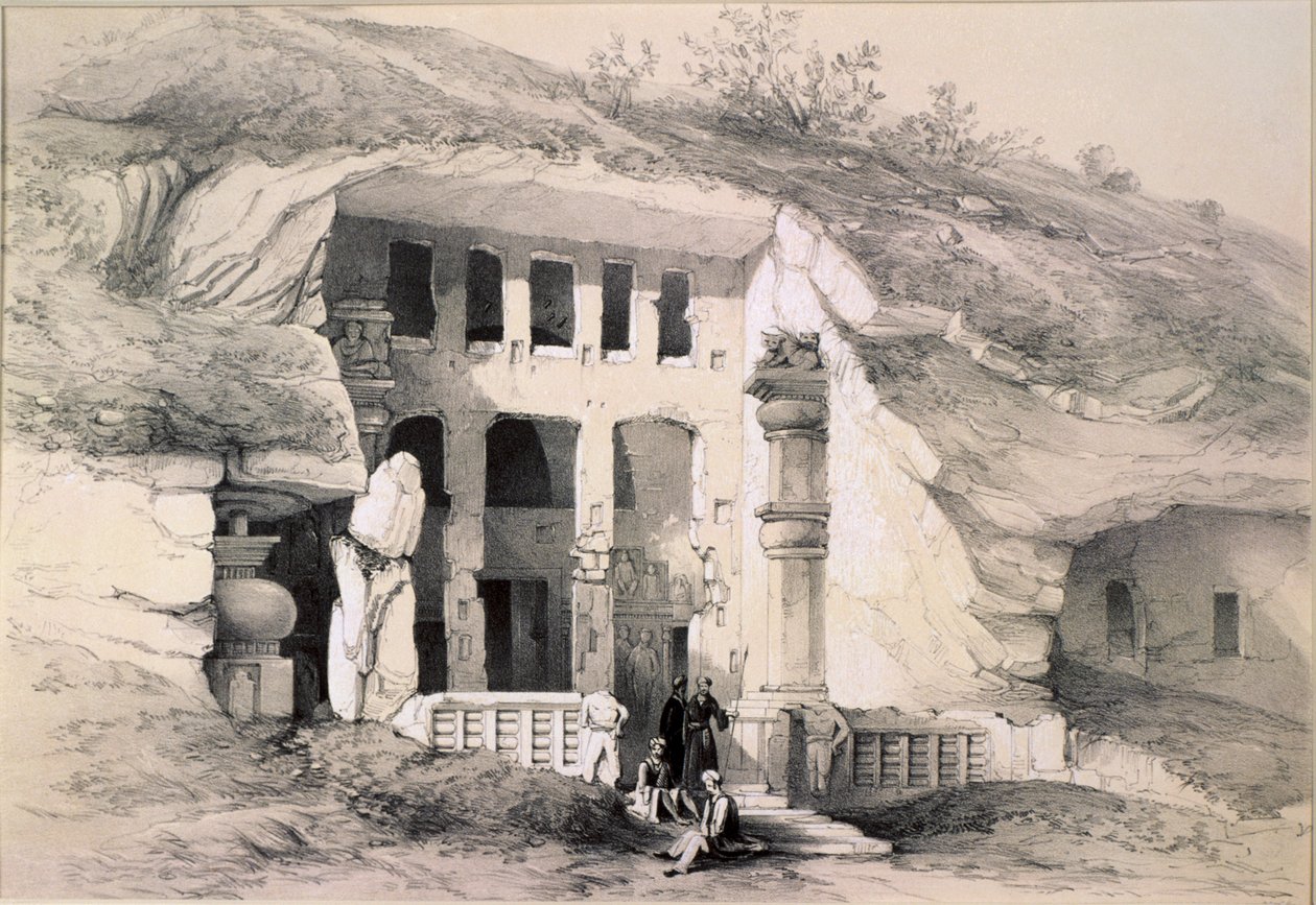 Kannari, Suuren Chaityan luolan ulkopuoli, 1845 tekijältä Thomas Colman Dibdin