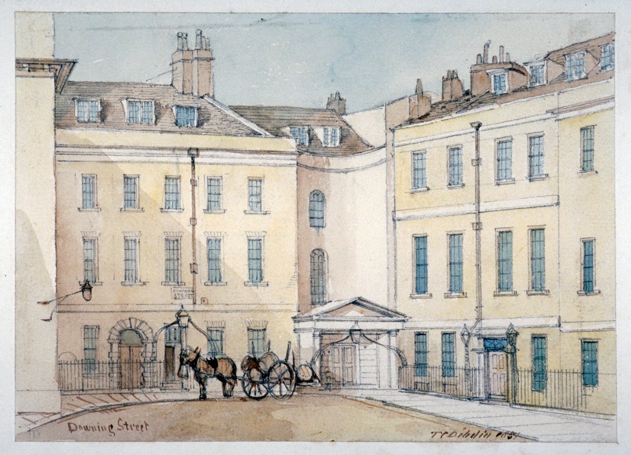 Näkymä Downing Streetille, Westminster, Lontoo, 1851 tekijältä Thomas Colman Dibdin