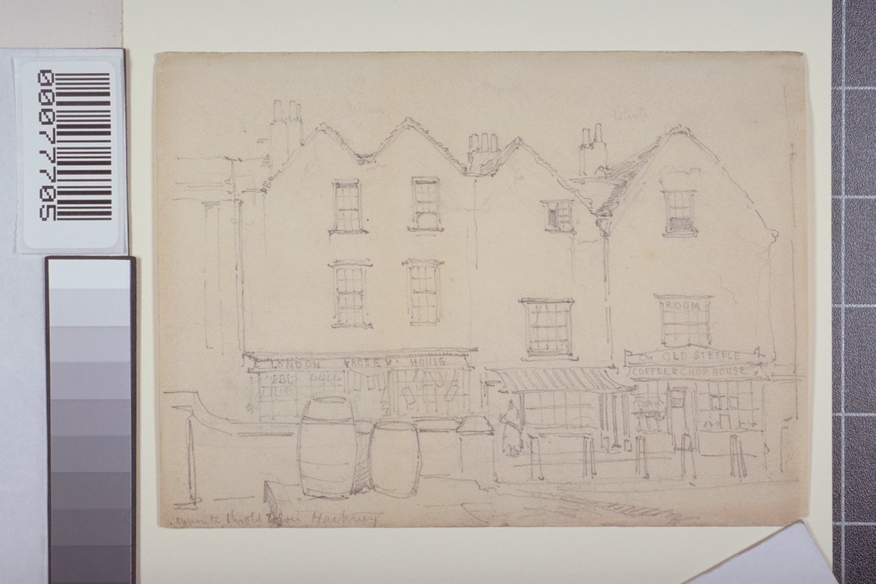 Näkymä rakennuksista Church Streetillä, Hackneyssa, n. 1835 tekijältä Thomas Colman Dibdin