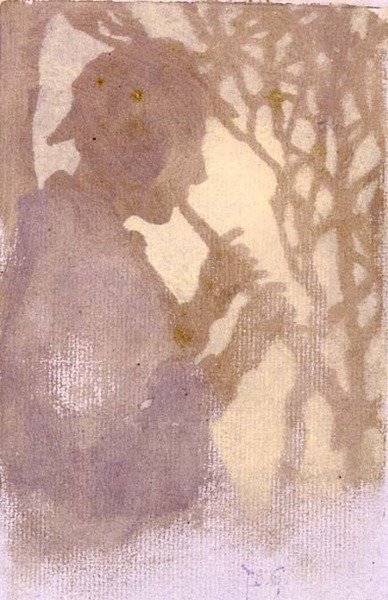 Woodlander tai Piping to the Never Never Land (akvarelli) tekijältä Thomas Cooper Gotch