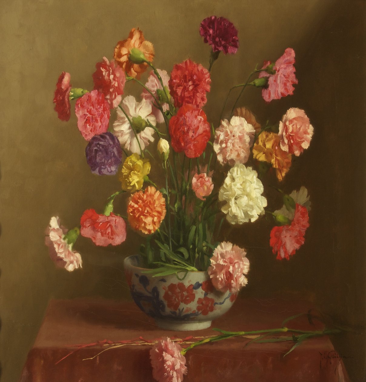 Neilikat, n. 1929 (öljy kankaalle) tekijältä Thomas Cooper Gotch