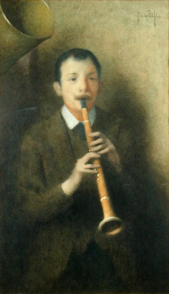 Klarinetisti, n. 1892 (akvarelli paperille) tekijältä Thomas Cooper Gotch