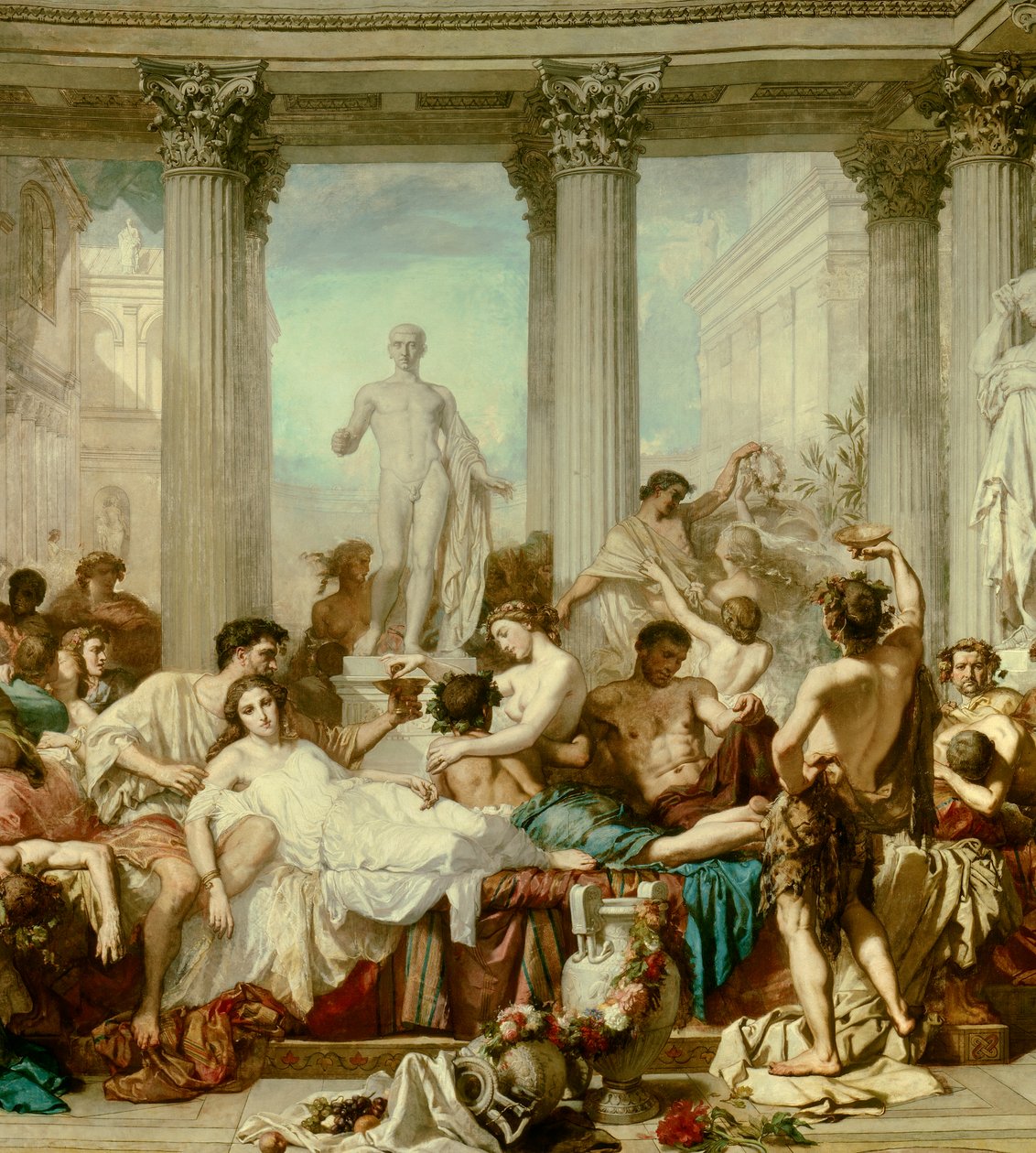 Yksityiskohta: Dekadenssin roomalaiset, Thomas Couturen maalaus (1815-1879) tekijältä Thomas Couture