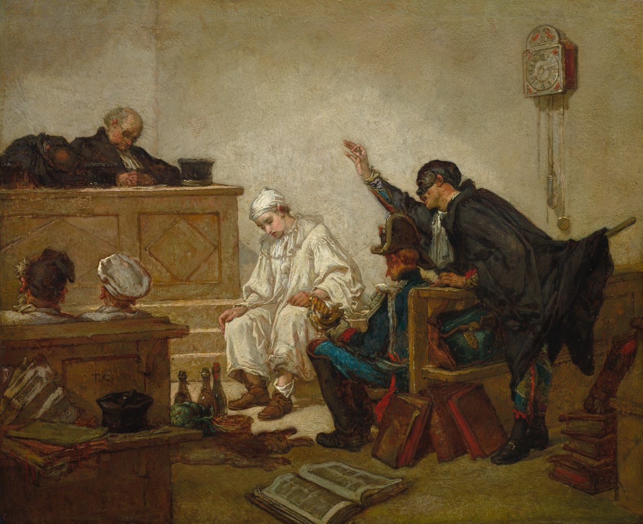 Pierrot rikostuomioistuimessa, noin 1864-70 (öljy puupaneelille). tekijältä Thomas Couture