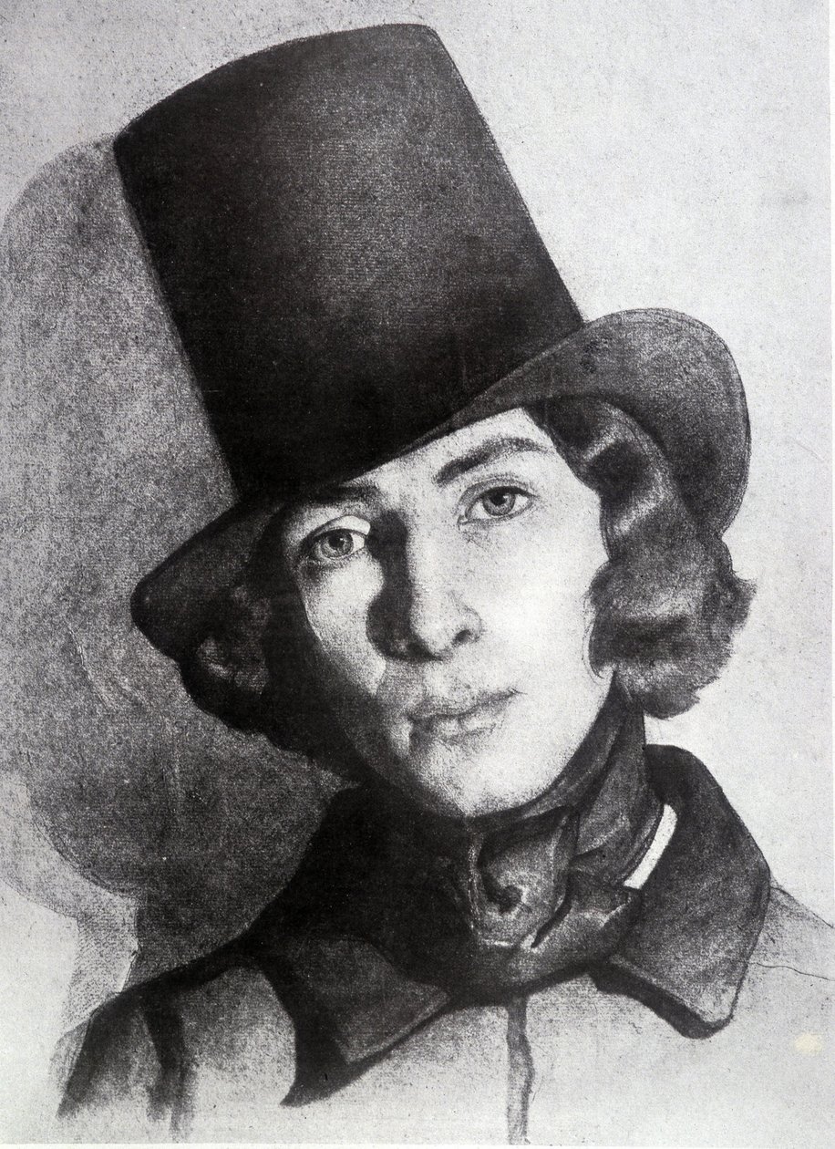 Muotokuva Maurice Sandista (1823-1889), George Sandin pojasta, 21-vuotias - Thomas Couturen (1815-1879) päivätty piirustus - tätä piirustusta pidettiin pitkään hänen äitinsä George Sandina. tekijältä Thomas Couture