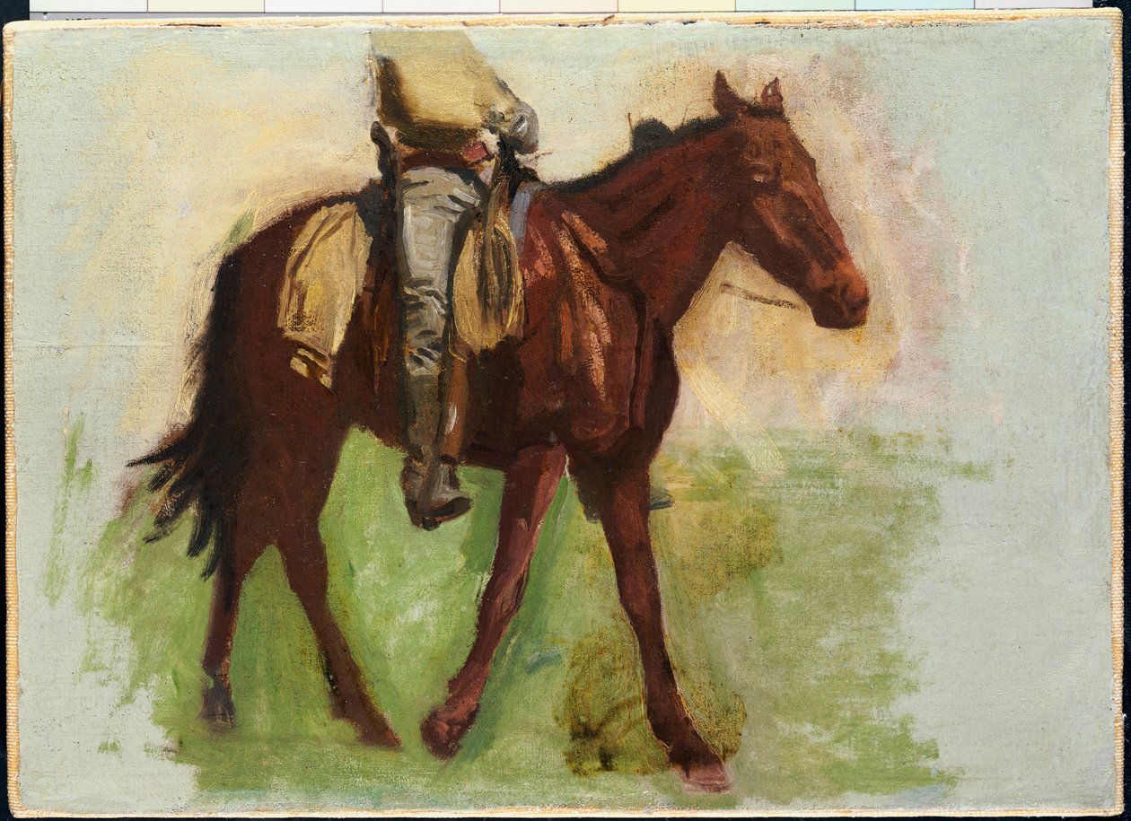 Luonnos elokuvalle "Cowboys in the Badlands" tekijältä Thomas Cowperthwait Eakins