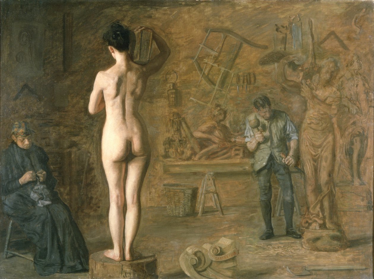 William Rush (1756-1833) veistää allegorista hahmoaan Schuylkill-joesta tekijältä Thomas Cowperthwait Eakins