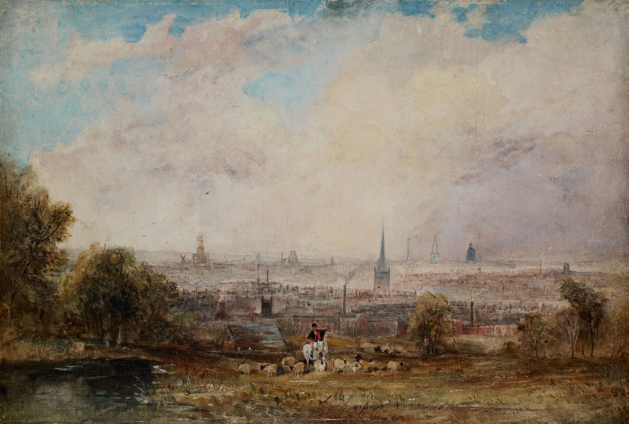 Kaukainen näkymä Birminghamista, 1825-1830. tekijältä Thomas Creswick