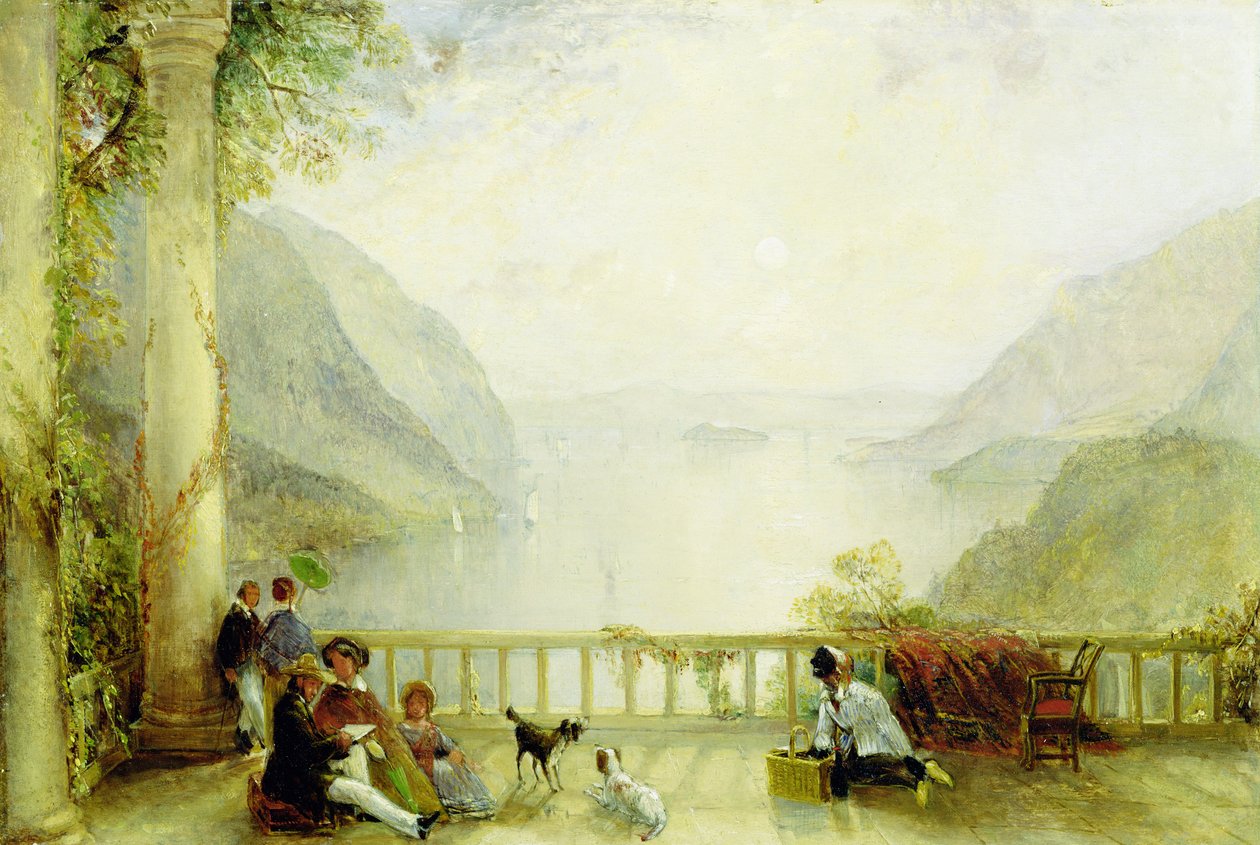 Figuurit parvekkeella, luultavasti Westpointissa, n. 1840-45 (öljy paneelissa) tekijältä Thomas Creswick