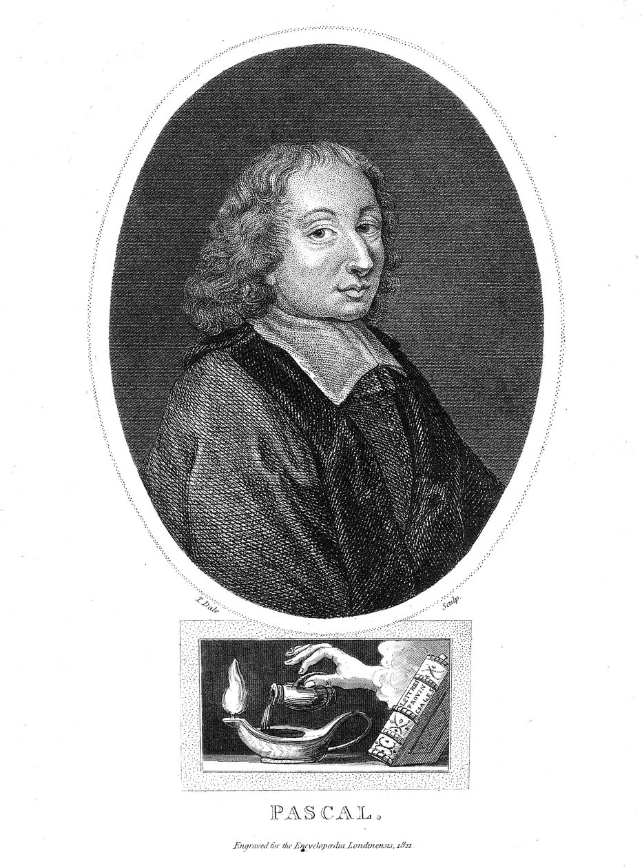 Blaise Pascal, 1600-luvun ranskalainen filosofi, matemaatikko, fyysikko ja teologi, 1821 tekijältä Thomas Dale