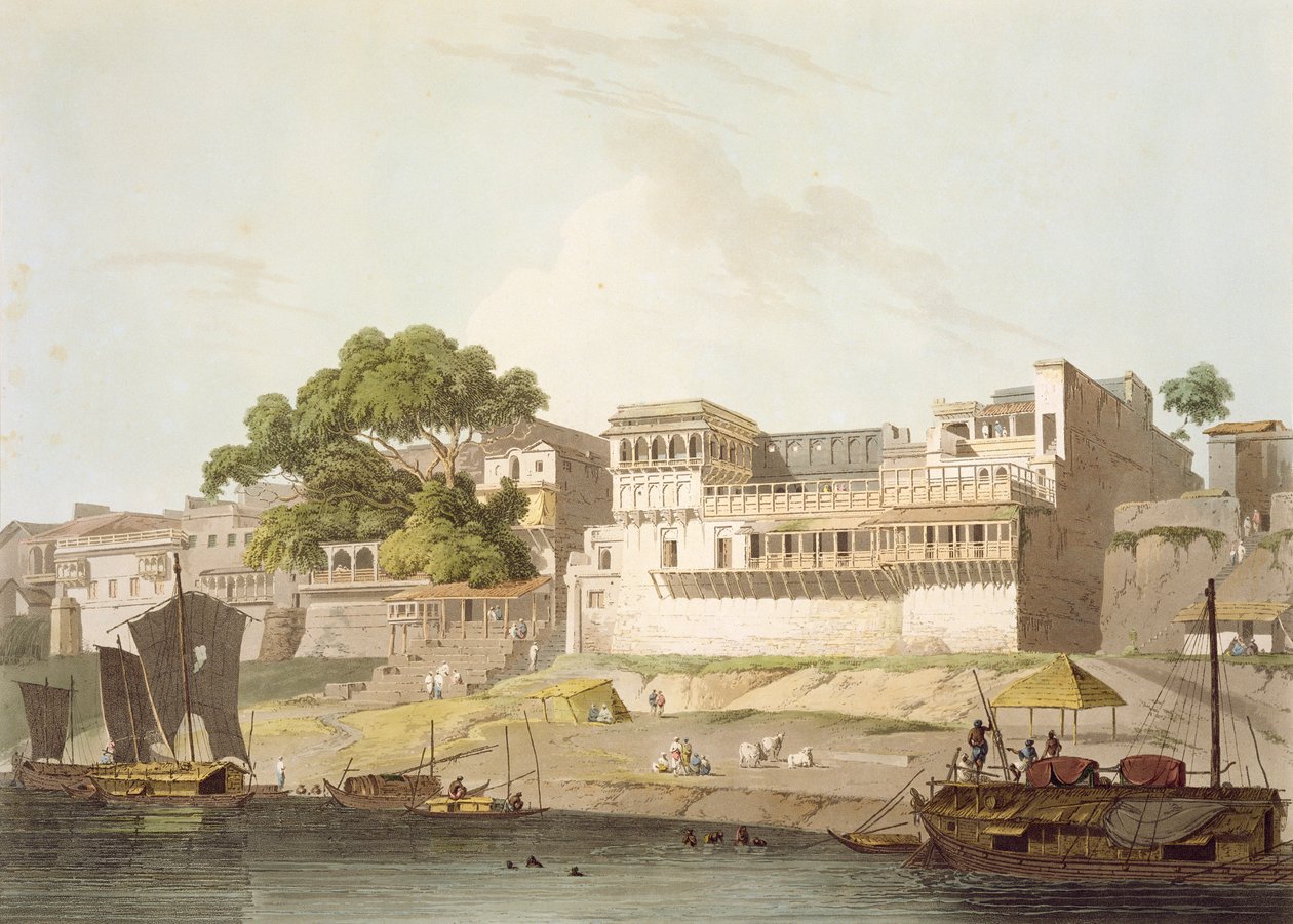 Osa Patnan kaupunkia Ganges-joen varrella, elokuvasta Oriental Scenery: Twenty Four Views in Hindoostan, 1795 tekijältä Thomas Daniell
