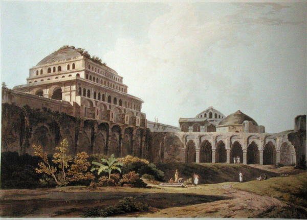Osa palatsista, Madura, levy XIII julkaisusta Oriental Scenery, julkaistu 1797 (värillinen akvatinta) tekijältä Thomas Daniell