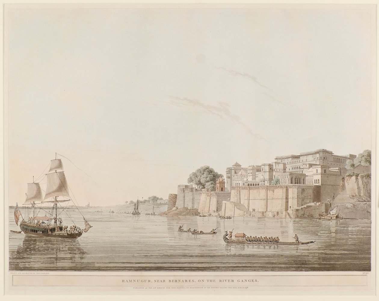 Ramnagar, lähellä Benaresia, Ganges-joella tekijältä Thomas Daniell