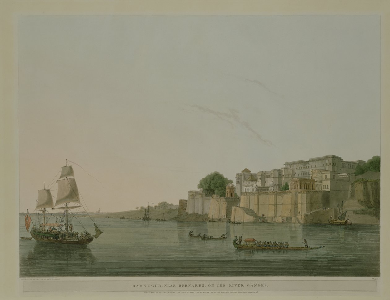 Ramnurgur, lähellä Benaresia Ganges-joella, 1796 tekijältä Thomas Daniell