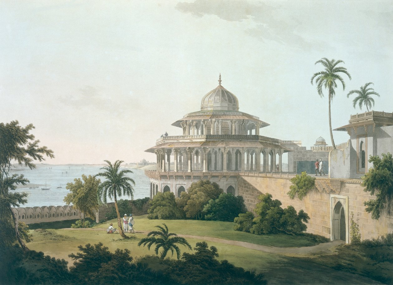 Chalees Satoon Allahabadin linnakkeessa Jumna-joen varrella, elokuvasta Oriental Scenery: Twenty Four Views in Hindoostan, 1795 tekijältä Thomas Daniell