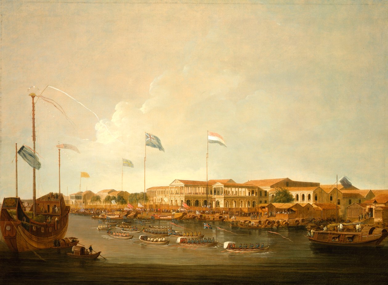 Hongit Kantonissa kaakosta, regatta Helmijoella tekijältä Thomas Daniell