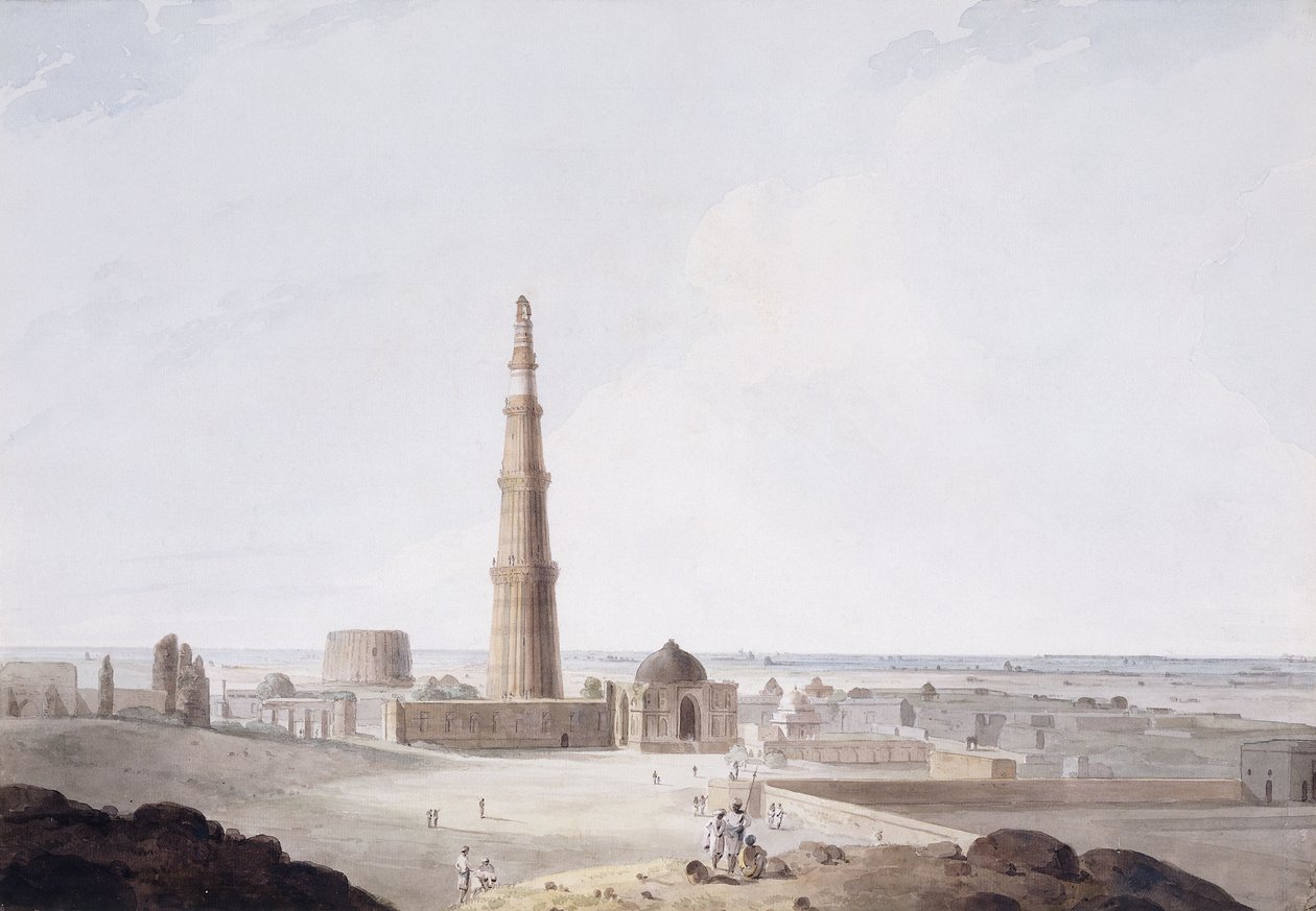 Qutb Minar, Delhi, n. 1789 tekijältä Thomas Daniell