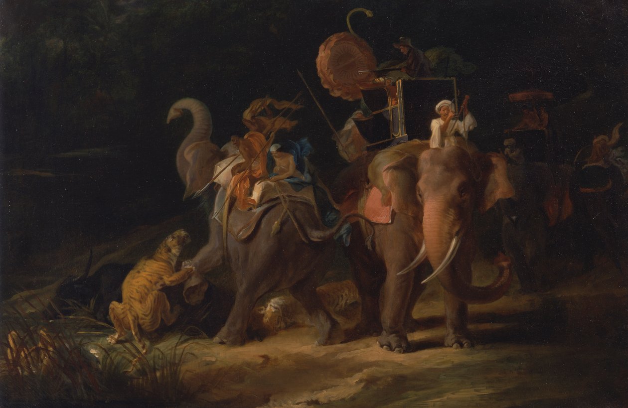 Tiikereiden metsästys Itä-Intiassa [1798, Royal Academy of Arts, Lontoo, näyttelyluettelo] tekijältä Thomas Daniell