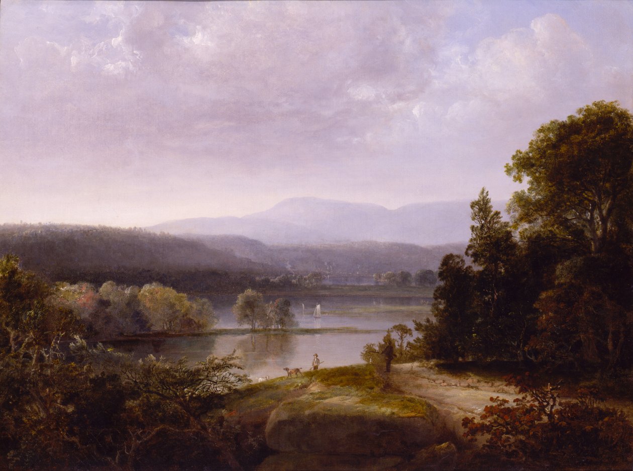 River View metsästäjien ja koirien kanssa, n. 1850. tekijältä Thomas Doughty