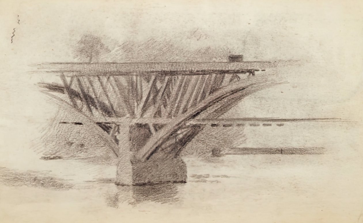 Piirustus Girard Avenue BridgeVerso Luonnos airosta, c. 1871. tekijältä Thomas Eakins