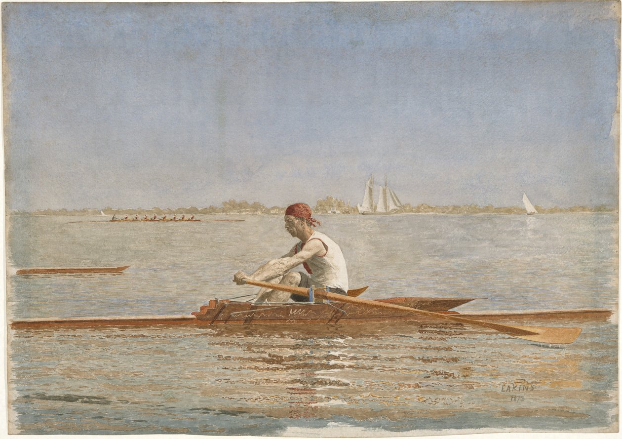 John Biglin yksinkulkuvaunussa, 1873 (wc paperille) tekijältä Thomas Eakins