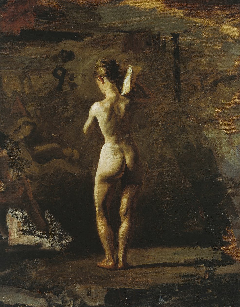 Opinnäytetyö "William Rush veistää Schuylkill-joen allegorista hahmoa" varten. tekijältä Thomas Eakins