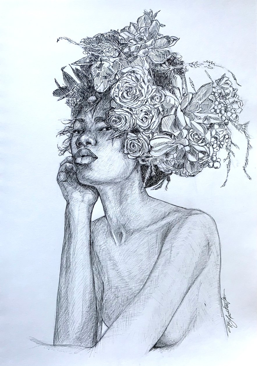 Color In Black and White, 2020 (tussi ja muste paperille) tekijältä Thomas Elias Lockhart