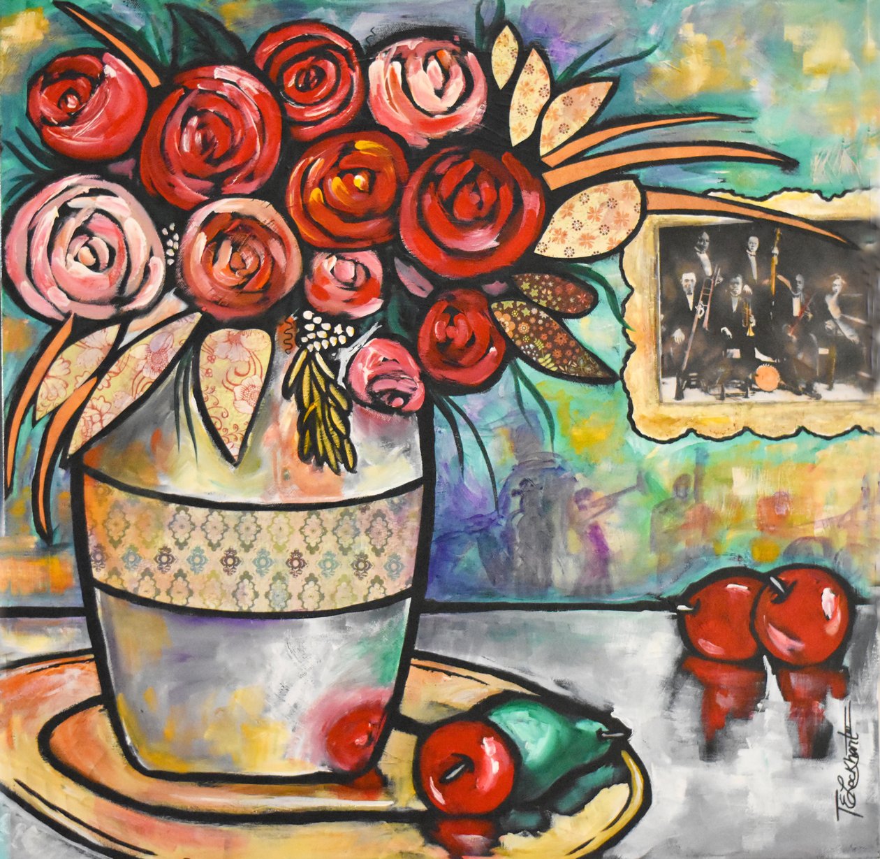 Still Life Jazz, 2014 (sekatekniikka kankaalle) tekijältä Thomas Elias Lockhart