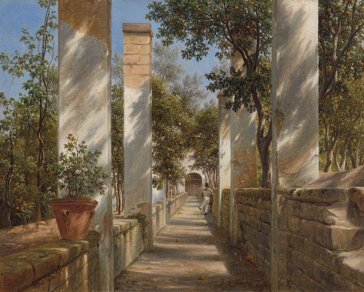Pergola appelsiineilla, n. 1834 (öljy paperille kankaalle) tekijältä Thomas Fearnley