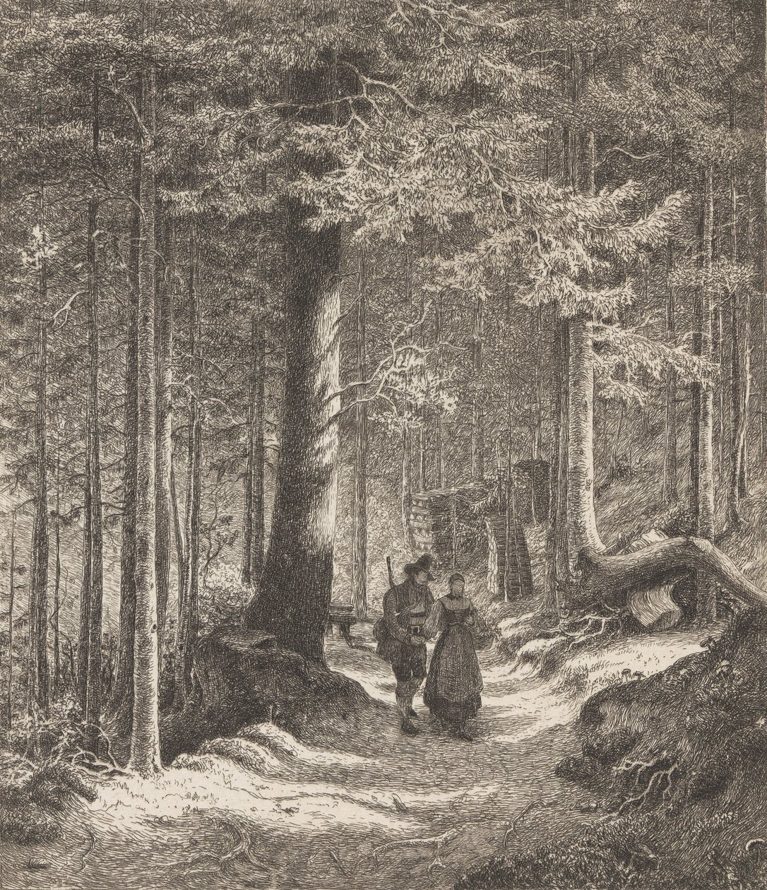 Metsän sisäosa ja kaksi hahmoa tekijältä Thomas Fearnley