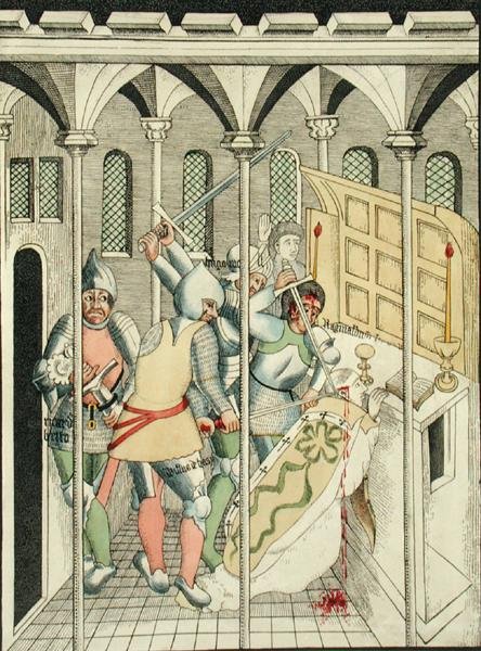 St. Thomas a Becketin (n. 1118–1170) salamurha Canterburyssa, Stratford Upon Avonin kolminaisuuskappelista tekijältä Thomas Fisher Hoxton
