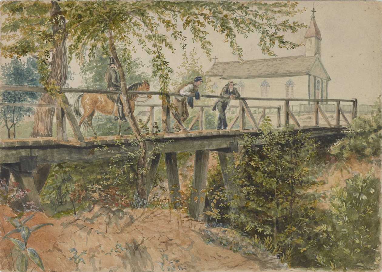 Catholic Church, Houston, Texas, 25. maaliskuuta 1852 (akvarelli paperille) tekijältä Thomas Flintoff