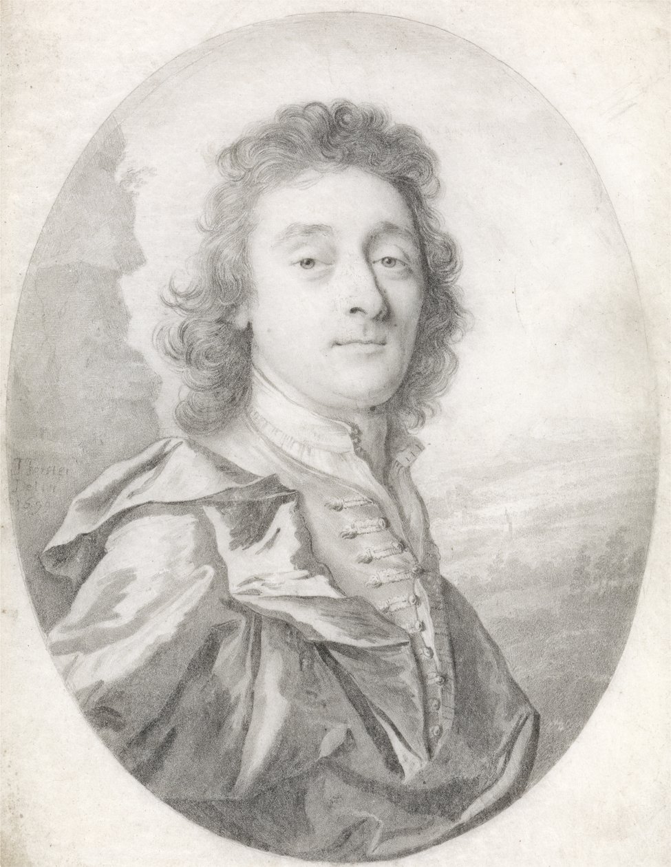 Miehen muotokuva, 1699 (musta lyijy tarranauhalla) tekijältä Thomas Forster